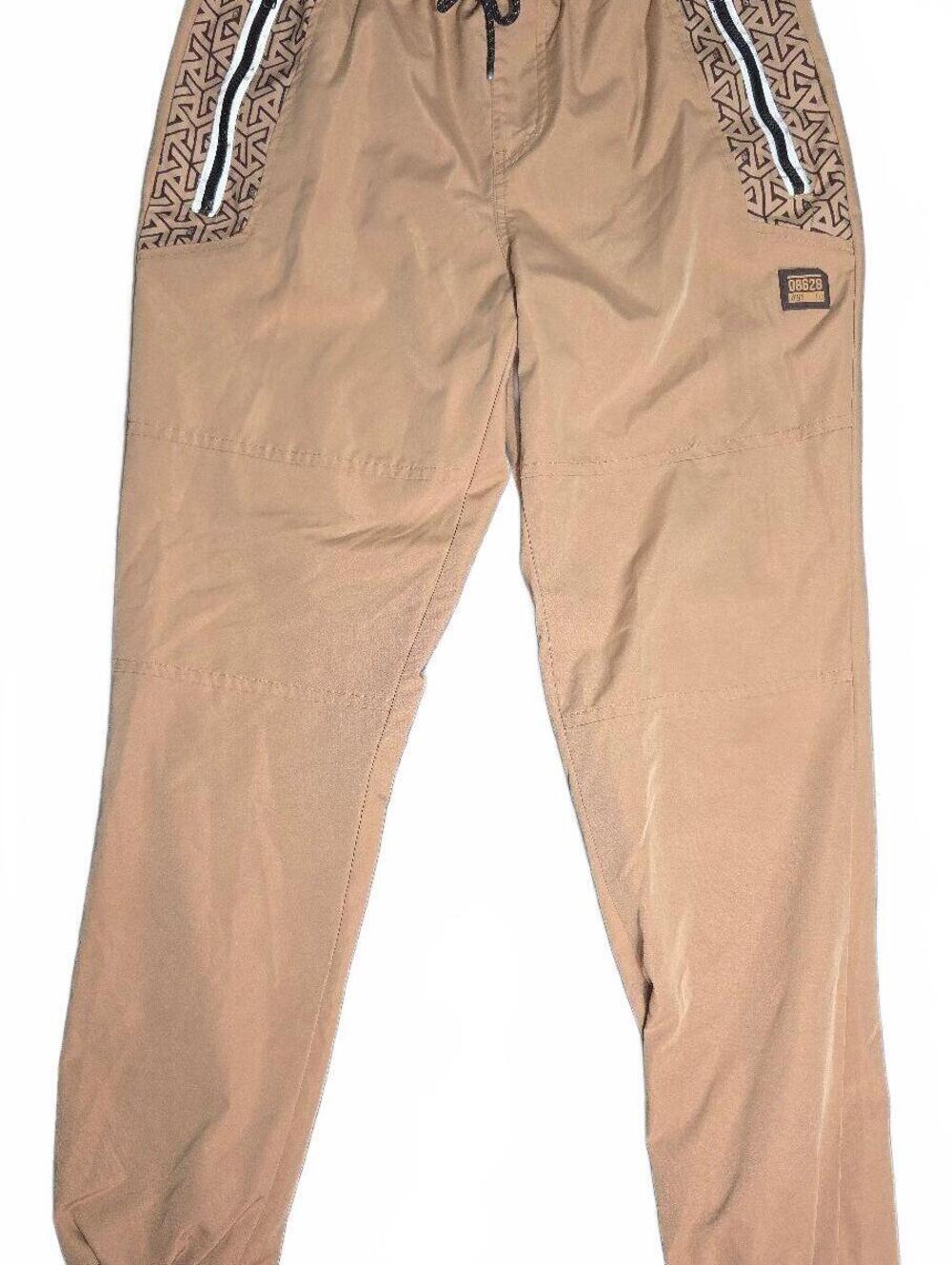 WT02 Men's Tan Jogger Pants with Zippered Pockets Size M